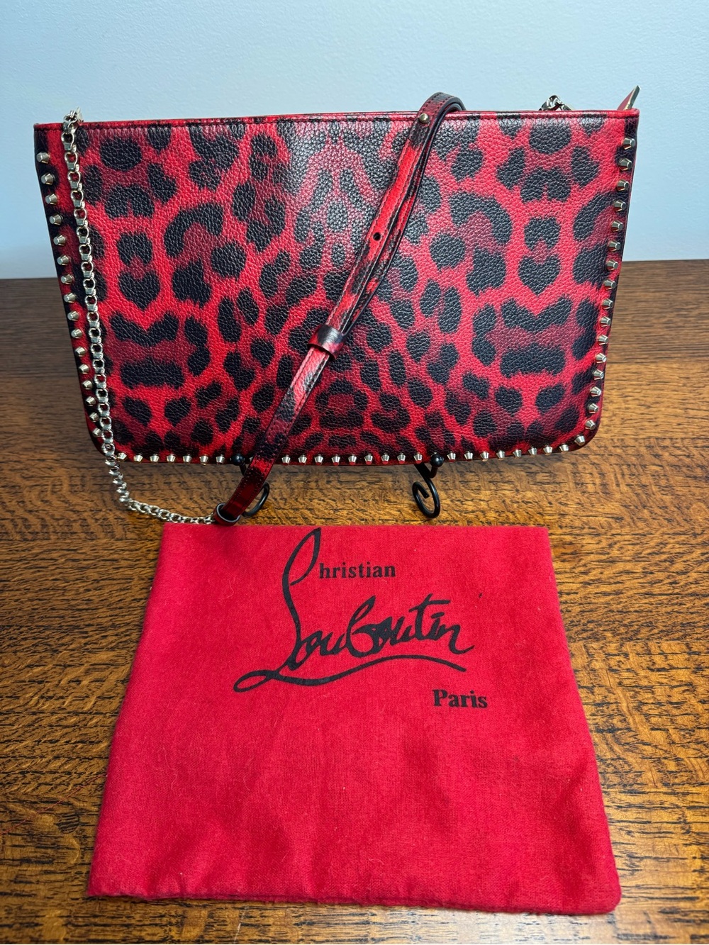 Christian Louboutin Loubiposh Studded Leopard Crossbody/Clutch w/Dust Bag & COA